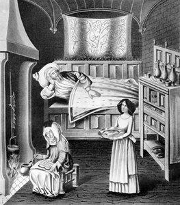 Matron und Diener im Krankenzimmer, ca. 1470 von Unbekannt