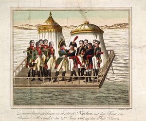 Treffen der Kaiser Alexander I. von Russland und Napoleon I. von Frankreich am Neman bei Tilsit, 1807 von Unbekannt