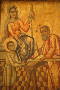 Melkitische Ikone: Jesus arbeitet mit seinem Vater, Nazareth, Israel von Unbekannt