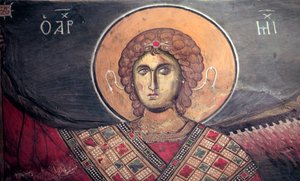 Erzengel Michael Byzantinisches Fresko aus der Panagia tou Arakos Kirche 12. Jahrhundert Zypern Bemalte Kirchen UNESCO-Stätte Troodos, Zypern