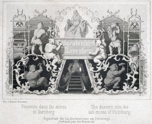 Salzmine: Abstieg in die Salzminen von Durrnberg, Österreich, um 1850 von Unbekannt