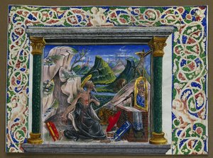 Miniatur aus einem Manuskript: St. Hieronymus in der Wildnis