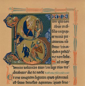 Miniaturinitiale und Teil einer Seite aus einem Psalter, 13. Jahrhundert, 1901