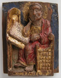 Miniaturrelief des Heiligen Markus an seinem Schreibtisch, ca. 1200-1225 von Unbekannt