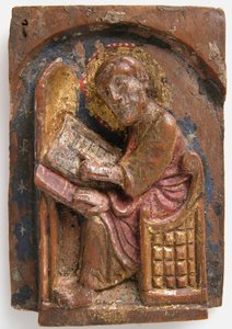 Miniaturrelief eines Heiligen Lukas an seinem Schreibtisch, 1200-1225 von Unbekannt
