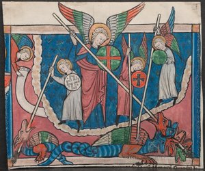 Miniatur aus einem Manuskript der Apokalypse: Der Krieg im Himmel, um 1295 von Unbekannt