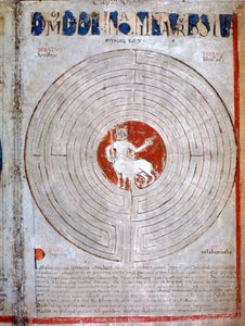 Minotaurus in einem Labyrinth, eine Seite aus Liber Floridus, 12. Jahrhundert von Unbekannt