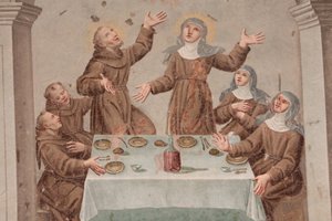 Kloster von Saorge, Fresko aus dem 18. Jahrhundert, das das Leben des Heiligen Franz von Assisi darstellt, Saorge, Frankreich von Unbekannt