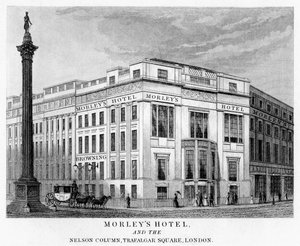 Morleys Hotel und Nelsons Säule, Trafalgar Square, Westminster, London, 19. Jahrhundert von Unbekannt