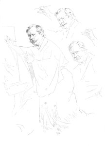 Mortimer Menpes, von ihm selbst skizziert, 1899 von Unbekannt