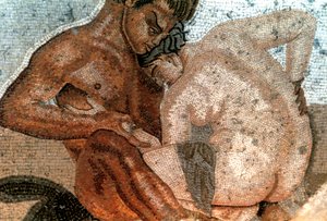 Mosaik eines Satyrs und einer Nymphe, Haus des Fauns, Pompeji, Italien