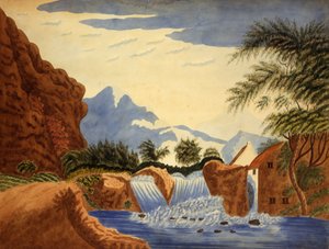 Bergszene und Wasserrad von Unbekannt