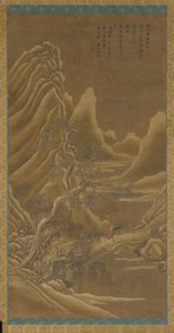 Berge, ein Fluss und Kiefern - ein Mann auf einem Esel, Qing-Dynastie, 17. Jahrhundert
