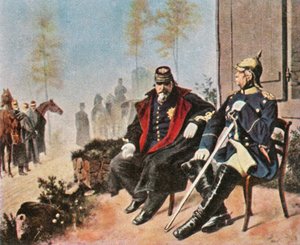 Napoleon III. und Bismarck im Weberhaus in Donchery, 2. September 1870 von Unbekannt