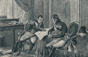 Napoleon und Alexander in Tilsit studieren die Karte Europas, 1807, 1896