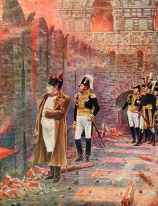 Napoleon und sein Stab beobachten den Brand von Moskau, 1812, spätes 19. Jahrhundert von Unbekannt