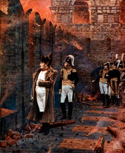 Napoleon und sein Stab beobachten das Brennen von Moskau, 1812, spätes 19. Jahrhundert von Unbekannt