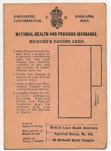National Health and Pensions Insurance Card: Mitgliederkarte, ca. 1930er