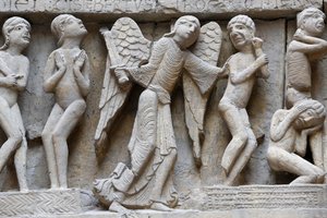 Nationalmuseum der französischen Denkmäler. Kathedrale Saint Lazare, Autun. Westfassade. Das Jüngste Gericht. Abguss. Nahaufnahme, Paris, Frankreich von Unbekannt