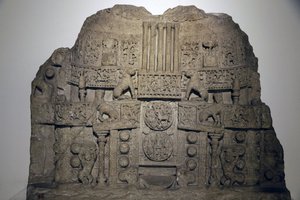 Nationalmuseum von Indien, Delhi. Amaravathi Stupa Illustration. Verkleidungsplatte. Satavahana