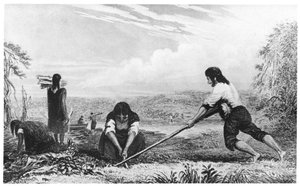 Eingeborene von Chiloe, Patagonien, benutzen einen Brustpflug, 1839