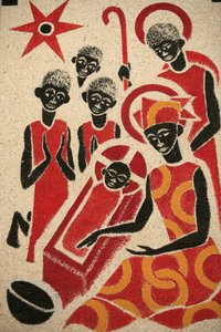 Die Geburt Christi, Fresko in der Abteikirche Keur Moussa, entworfen und gemalt 1963 von Dom Georges Saget, Keur Moussa, Senegal von Unbekannt