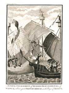 Seeschlacht gegen zwei große französische Karacken von Richard Beauchamp, Earl of Warwick von Unbekannt