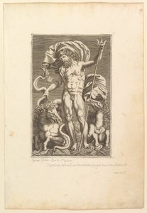 Neptun zwischen zwei Seepferdchen, ca. 1560-80 von Unbekannt