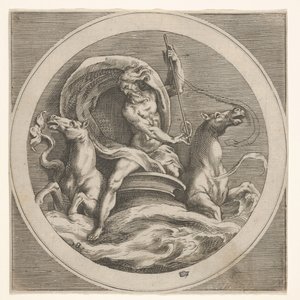 Neptun steigt aus dem Meer und trägt einen Stab, begleitet von zwei pferdeköpfigen..., ca. 1550-1600 von Unbekannt