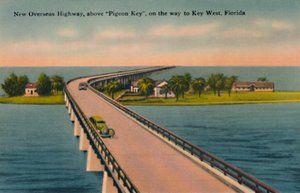 Neue Übersee-Autobahn, über Pigeon Key, nach Key West, Florida, ca. 1940er Jahre von Unbekannt