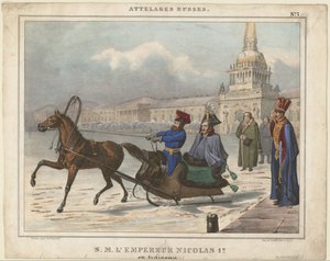 Nikolaus I. von Russland in einem Schlitten, 1850 von Unbekannt