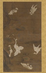 Neun weiße Reiher und ein Weidenbaum, Ming-Dynastie, 15. Jahrhundert
