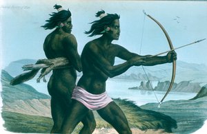 Nordamerikanische San Francisco Indianer jagen mit Pfeil und Bogen, um 1840 von Unbekannt