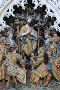 Nördlicher Zaun des Chors. Lebensszene von St. Johannes dem Täufer. Hochrelief des nördlichen Endes (1531). Kathedrale von Amiens, Amiens, Frankreich