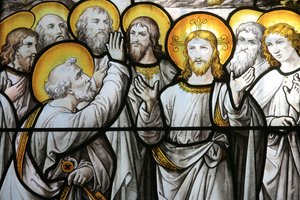 Kirche Notre Dame de Beaune, Glasfenster: Heiliger Petrus protestiert gegen seine Treue zu Christus, Beaune, Frankreich von Unbekannt