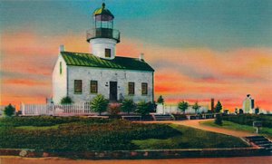Alter spanischer Leuchtturm, erbaut 1850. San Diego, Kalifornien, ca. 1941 von Unbekannt