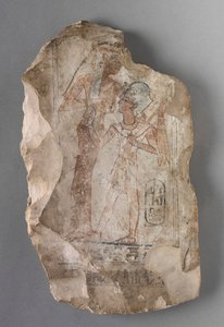 Ostrakon: Ramses II. wird von einer Göttin gesäugt, um 1279-1213 v. Chr.
