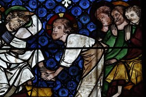 Unsere Liebe Frau von Straßburg Kathedrale. Glasfenster. Christus wäscht die Füße der Apostel. 14. Jahrhundert. Straßburg. Frankreich. von Unbekannt