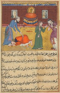 Seite aus Geschichten eines Papageis Tuti-nama: Zweiundfünfzigste Nacht: Der fromme Manns Sohn..., um 1560