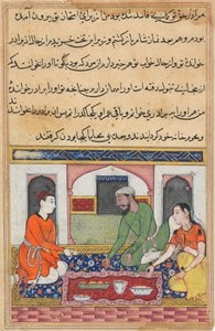 Seite aus Geschichten eines Papageis Tuti-nama: Vierzigste Nacht: Shahr-Arai und ihr Ehemann, um 1560