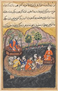 Seite aus Geschichten eines Papageis Tuti-nama: Achtundvierzigste Nacht: Der junge Mann aus Bagdad..., um 1560