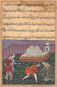 Seite aus Geschichten eines Papageis Tuti-nama: Dreiunddreißigste Nacht: Hören ihrer Liebeserklärung, ca. 15. Jahrhundert von Unbekannt