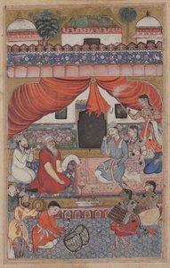 Seite aus den Geschichten eines Papageis Tuti-nama: Dreiunddreißigste Nacht: Vorbereitung zur Hochzeit..., ca. 156