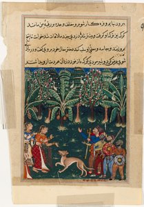 Seite aus Geschichten eines Papageis Tuti-nama: Zwölfte Nacht: Die Tochter des Kaufmanns..., um 1560
