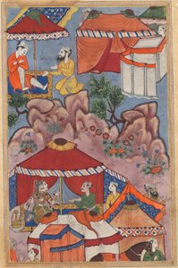 Seite aus Geschichten eines Papageis Tuti-nama: Vierundzwanzigste Nacht: Bashir gesteht seine Liebe, ca. 1560 von Unbekannt