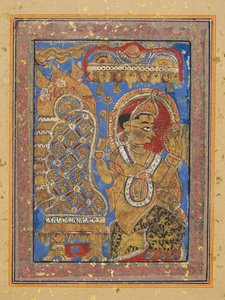 Seite aus einem Kalpa-Sutra: Indra huldigt Mahavira, frühes 16. Jahrhundert von Unbekannt