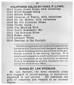 Seite aus dem ersten kolumbianischen Grammophon-Katalog, um 1898
