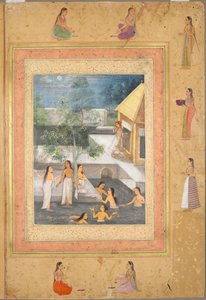 Seite aus dem späten Shah Jahan Album: Harem-Nachtszene, ca. 1653 von Unbekannt
