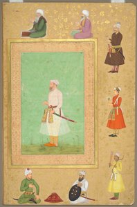 Seite aus dem späten Shah Jahan Album: Porträt von Asaf Khan, um 1653