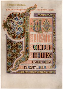 Seite mit illuminiertem Text aus dem Evangelium des Heiligen Lukas, um 700 von Unbekannt